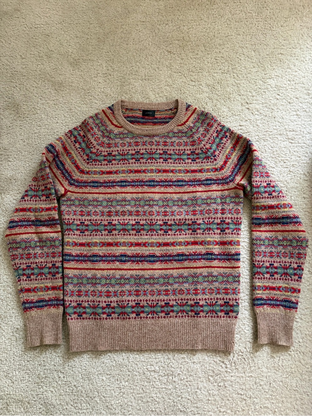 J.CREW 100% Lambswool Fair Isle Crewneck Pullover Sweater classic style